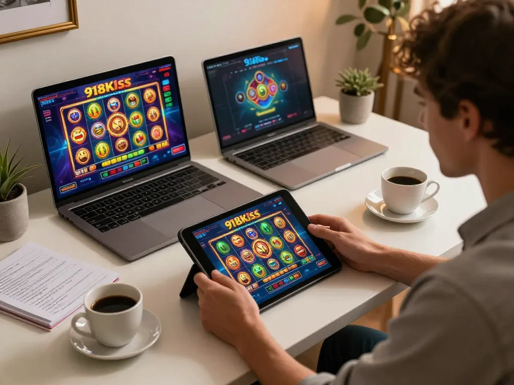Play the latest slot games from https://kiss918-ori.app with a cozy home gaming setup, tablet highlighted
