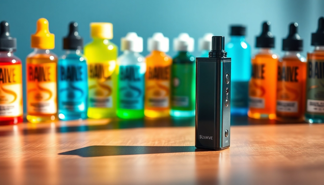 Showcasing a Disposable Vape with vibrant e-liquid bottles, highlighting modern vaping lifestyle.