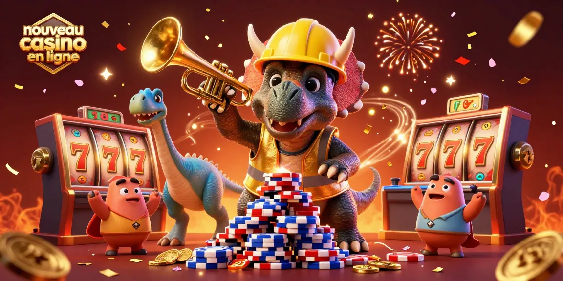 Venez découvrir le nouveau casino en ligne avec une illustration festive de personnages jouant aux machines à sous!