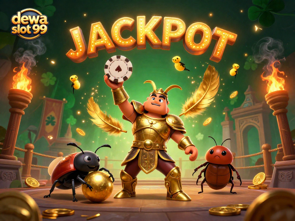 Dewa slot 99: Kemenangan besar menghidupkan permainan slot online dengan detail cerah dan dramatis.