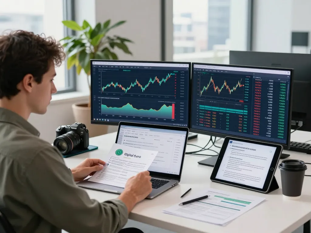 Insights on Digital Euro Change with financial analyst in modern office