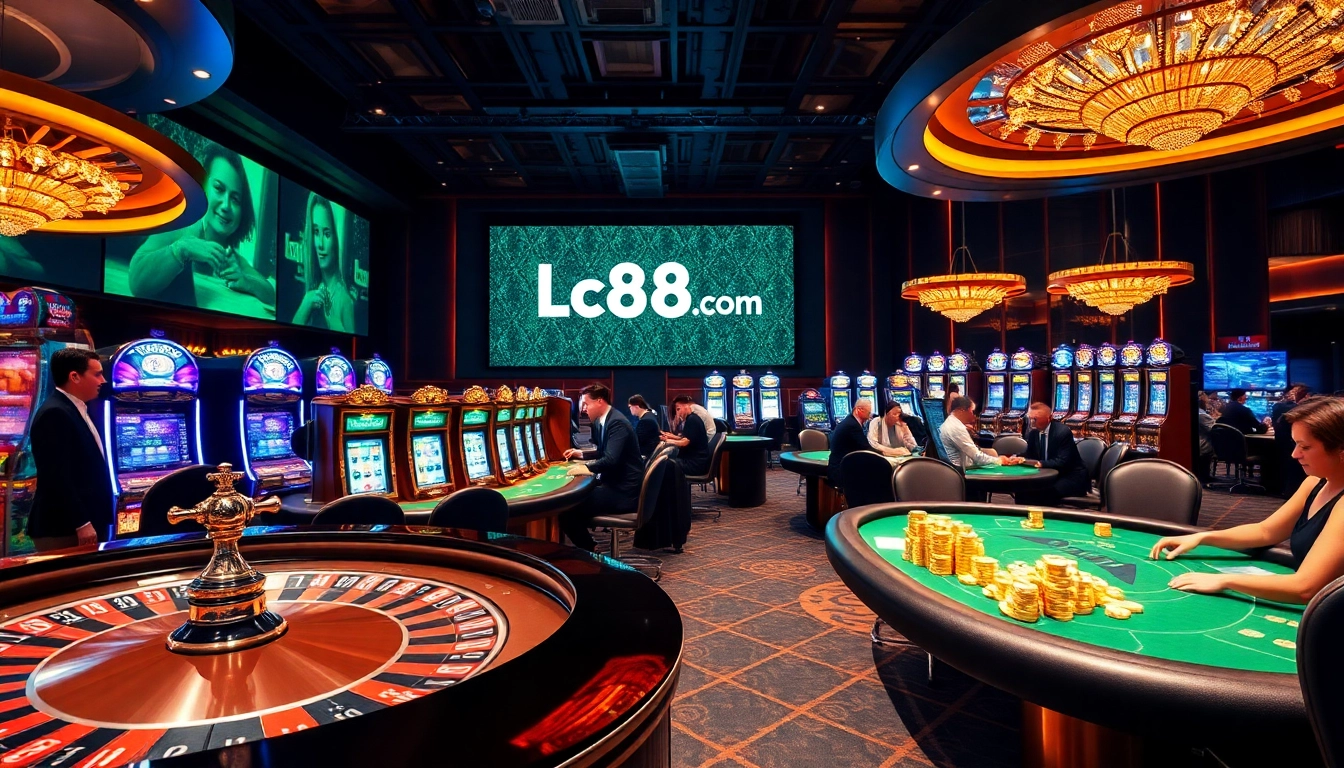 Engaging players at Lc88x.com roulette table with vibrant casino atmosphere.