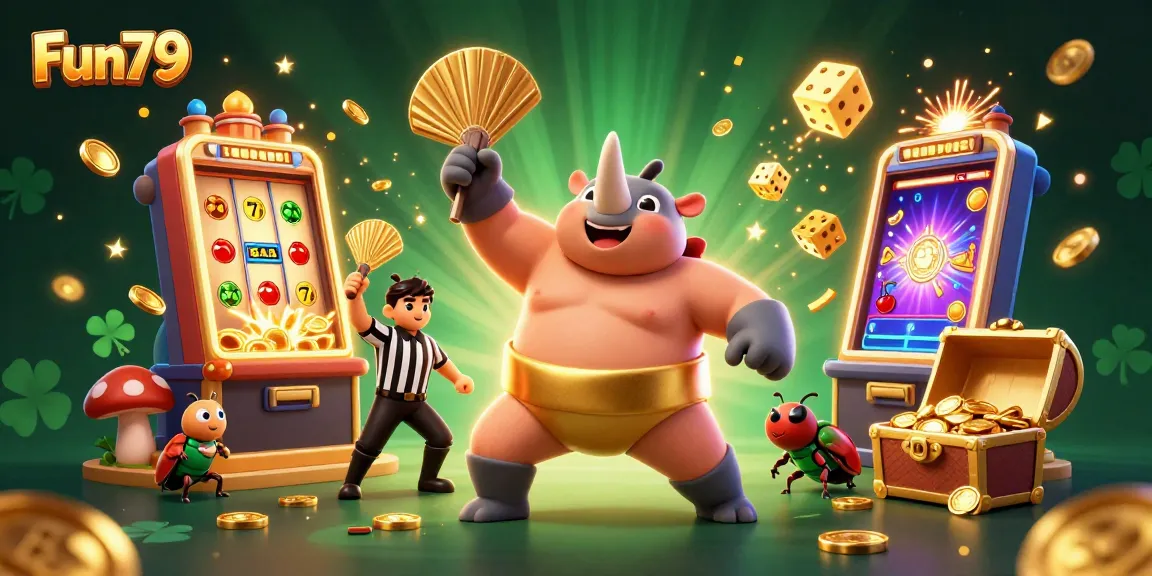 Experience the thrill at Fun79 with a lively casino scene featuring vibrant 3D characters celebrating jackpot wins.