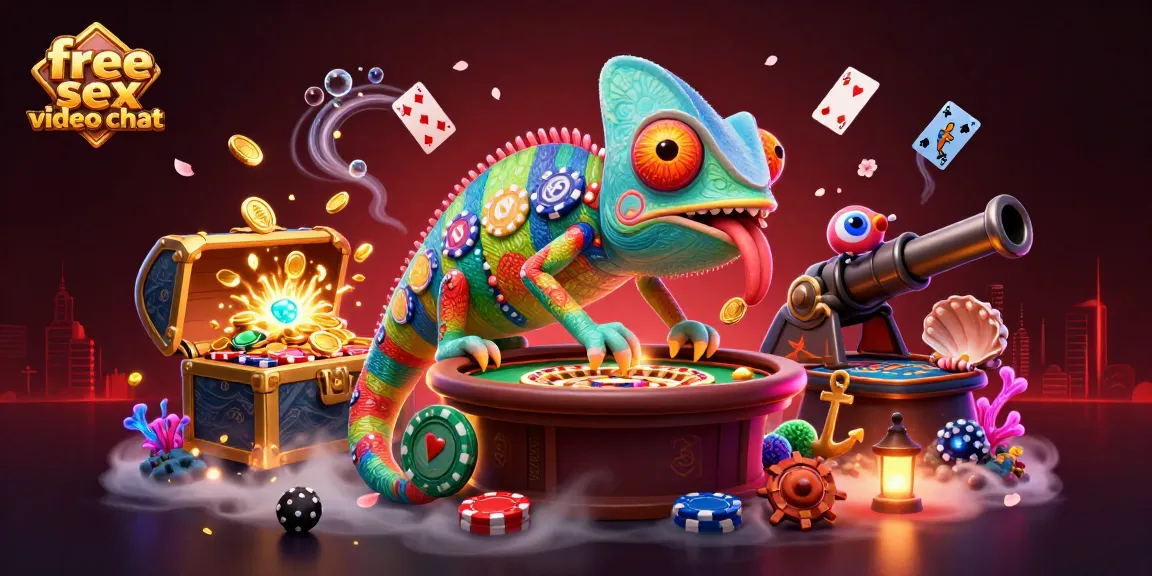 Join the vibrant scene of free sex video chat with a chameleon casino owner watching as gold coins fly around.