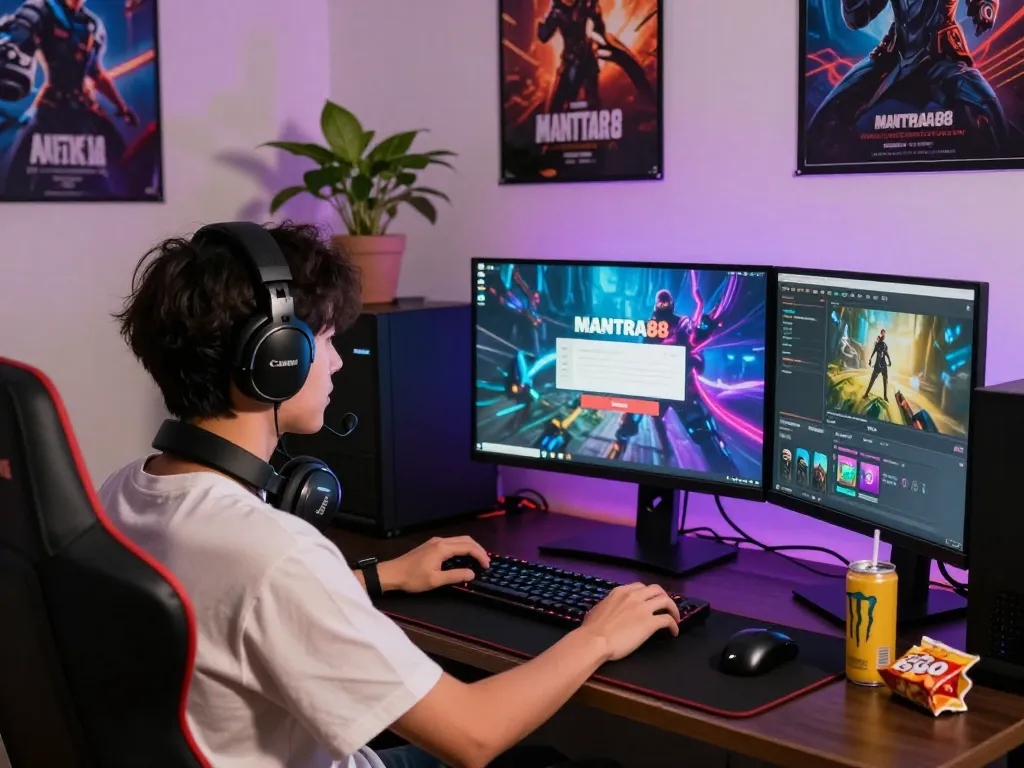 Engaging scene of a user at the MANTRA88 login page, showcasing an exciting gaming atmosphere.