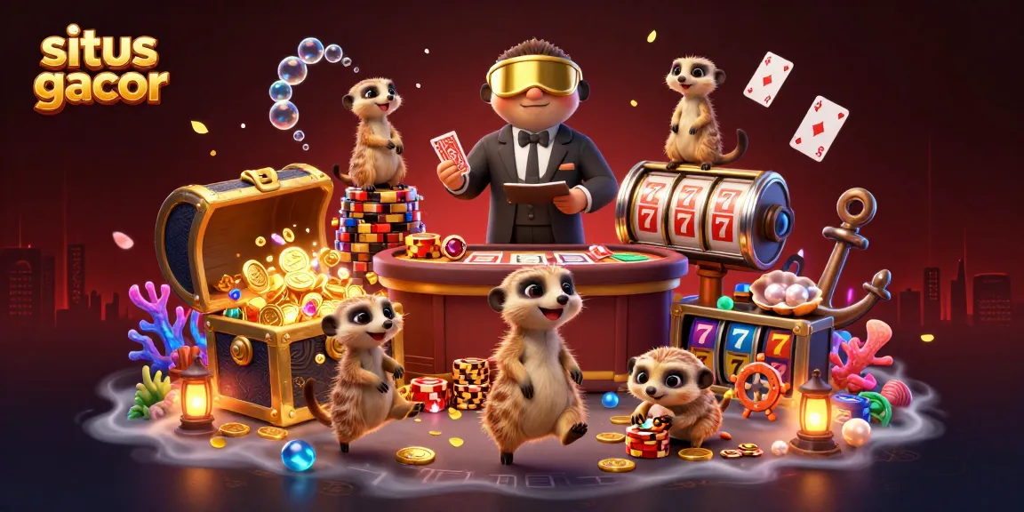 Experience situs gacor excitement with a colony of meerkats in a vibrant casino scene.