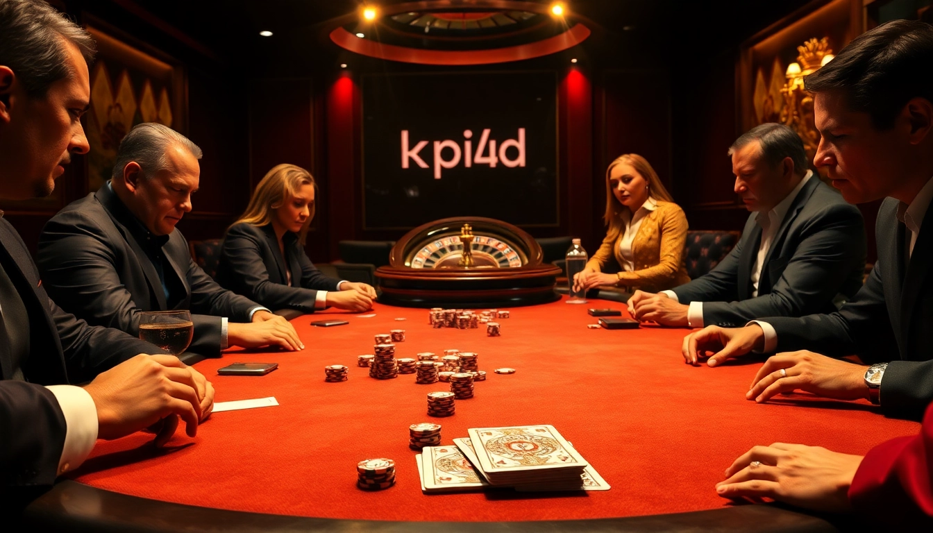 KPI4D poker table with high-stakes chips and cards creating an exciting casino atmosphere.