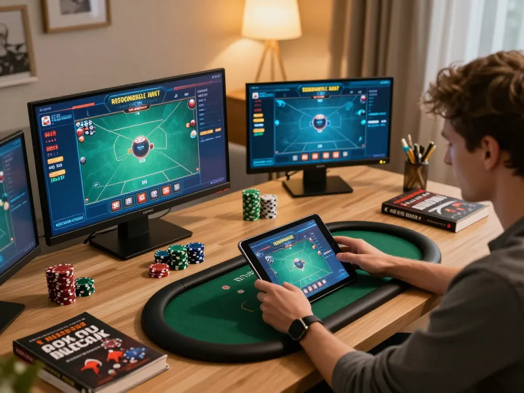 Player strategizing in a dynamic online poker game for gori77 at home.