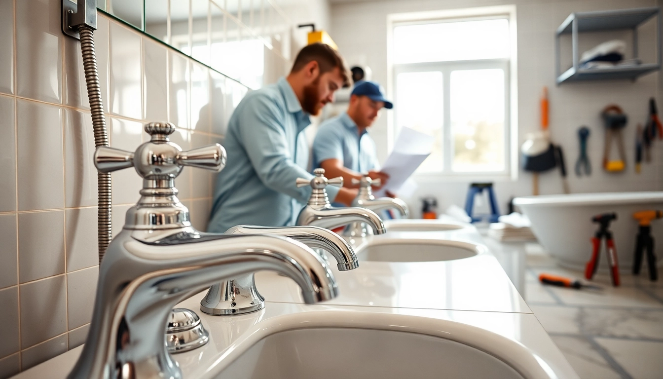 Die sonni sanitär GmbH bei der Installation moderner Badezimmerarmaturen durch Fachtechniker.