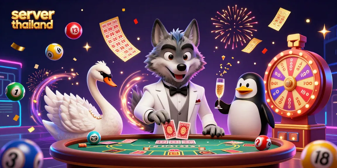 Experience the excitement of server thailand with lively casino characters amid colorful gaming elements.