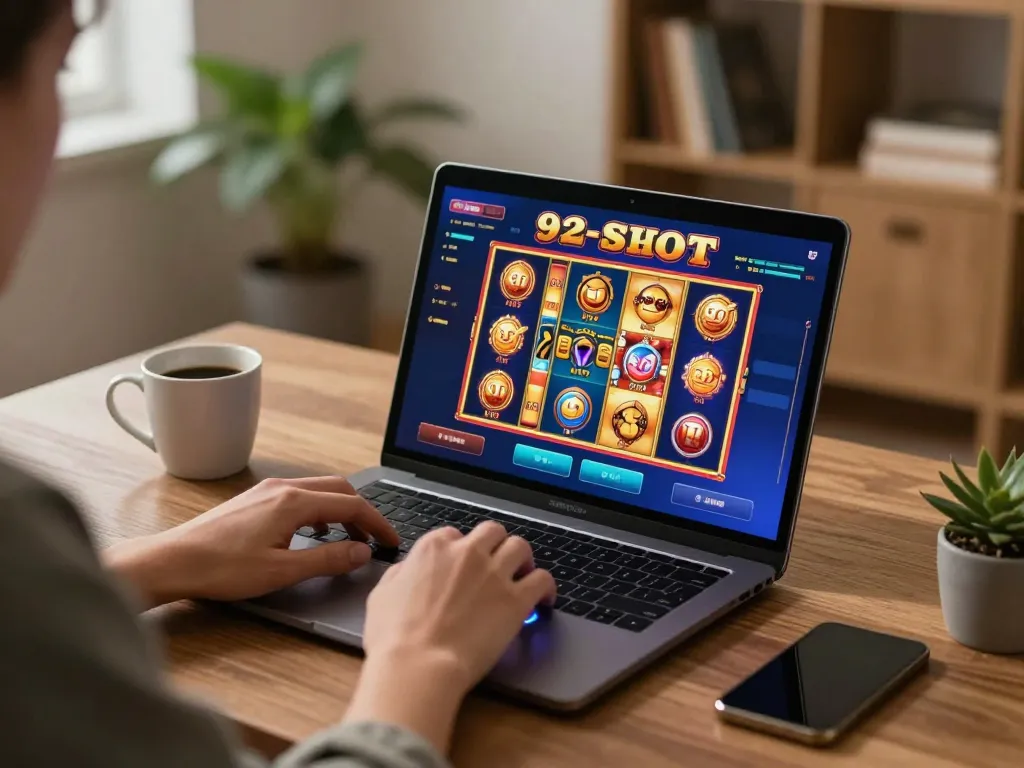 Experience online gaming with 92slot on a laptop, capturing engaging gameplay at home.