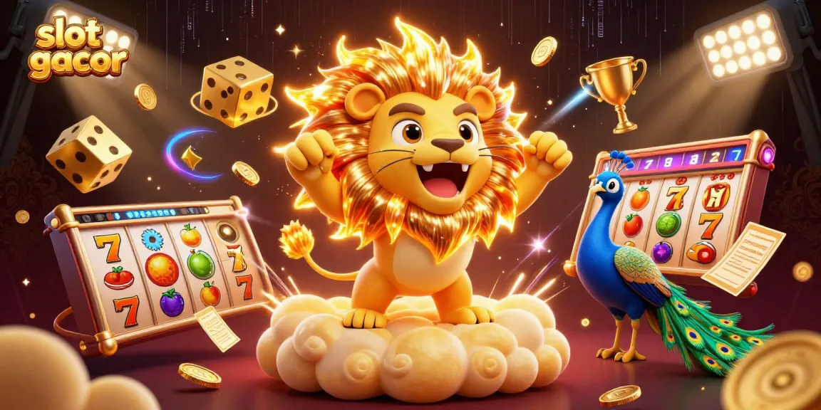 Experience slot gacor with dynamic reels, golden dice, and vibrant symbols in this captivating illustration.