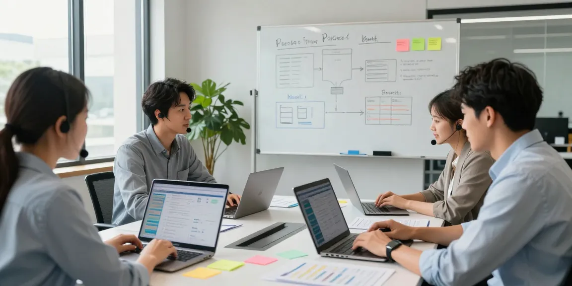Small business IT support services meeting with professionals discussing strategies in a modern office.