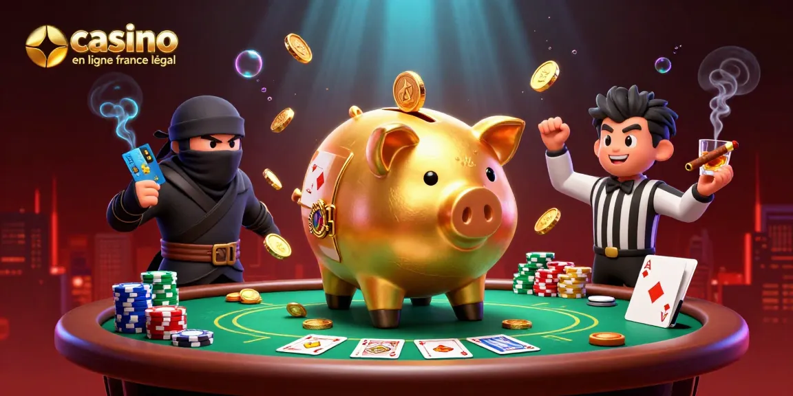 Visualisation animée d'un casino en ligne légal en France avec des personnages intrigants et des éléments de jeu.