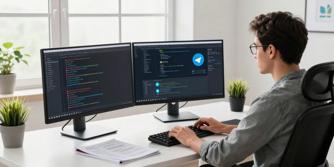 Seamless interaction with 纸飞机中文版官网 in a vibrant tech workspace, showcasing a developer at work.