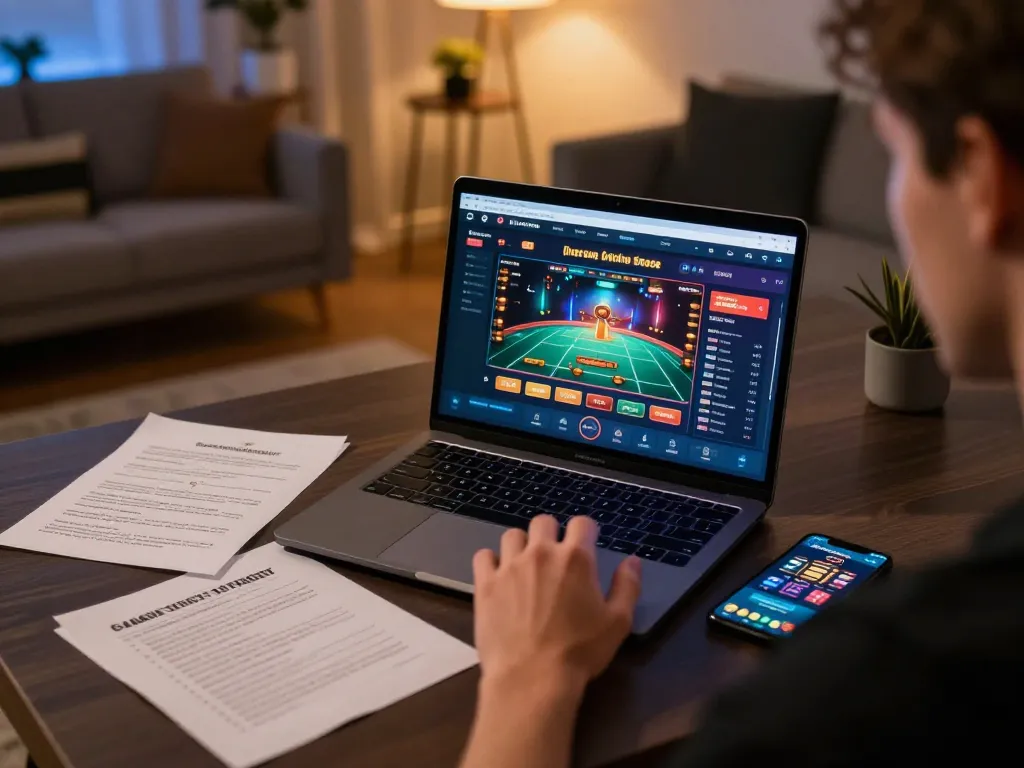 Engaged player using online casino app at home, exploring sites not on gamstop for unrestricted gameplay