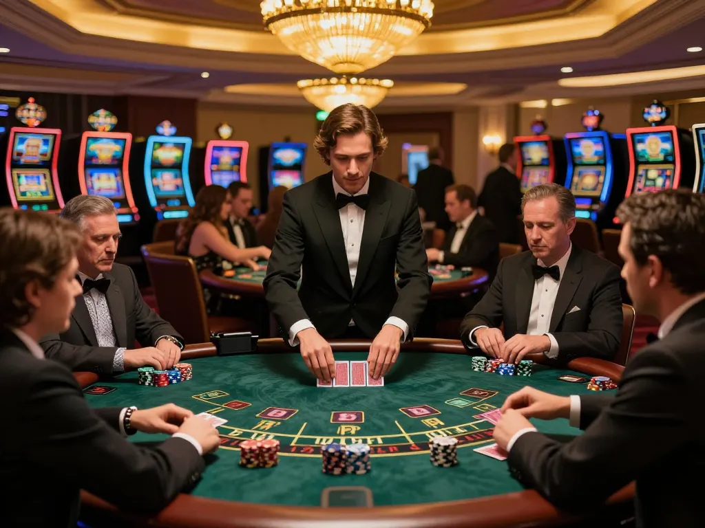 Experience the excitement of gameplay at the casino with https://www.mnm88.com/, featuring players engaged at a blackjack table.