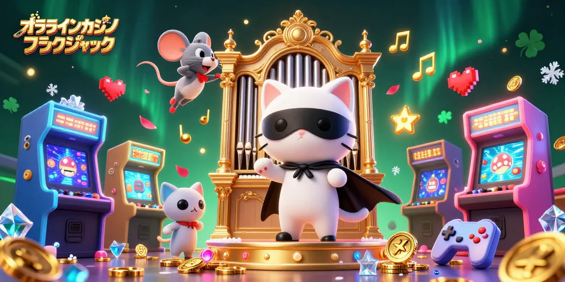オンラインカジノブラックジャックで勝利を目指すカラフルなキャラクターのイラスト