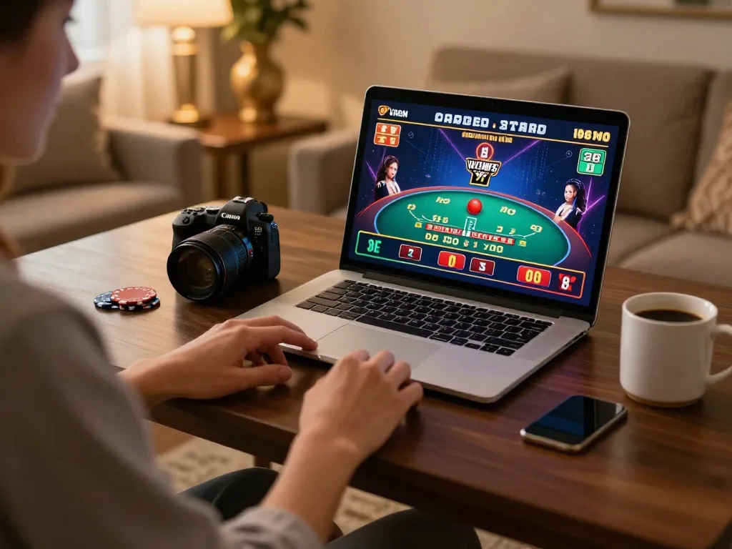 Player enjoying live dealer blackjack at home while using the 79kingvnc platform for an exciting gambling experience.