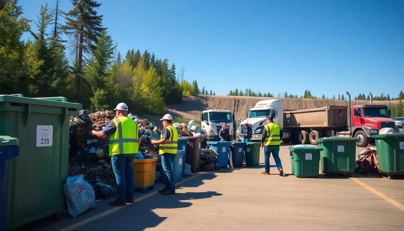 Workers efficiently managing waste at the cold lake dump, highlighting a clean transfer station.