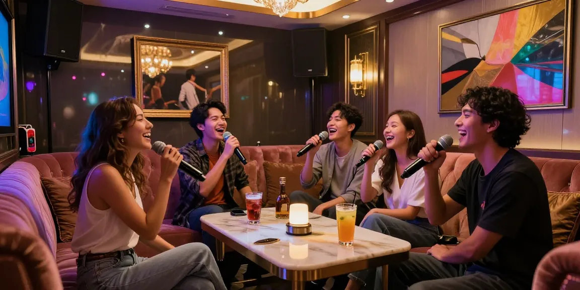 강남가라오케에서 친구들이 노래를 부르며 즐거운 시간을 보내는 장면입니다.