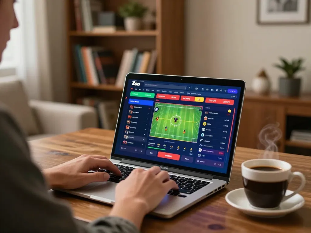 Player engaging in sports betting at home with tv88 interface on laptop