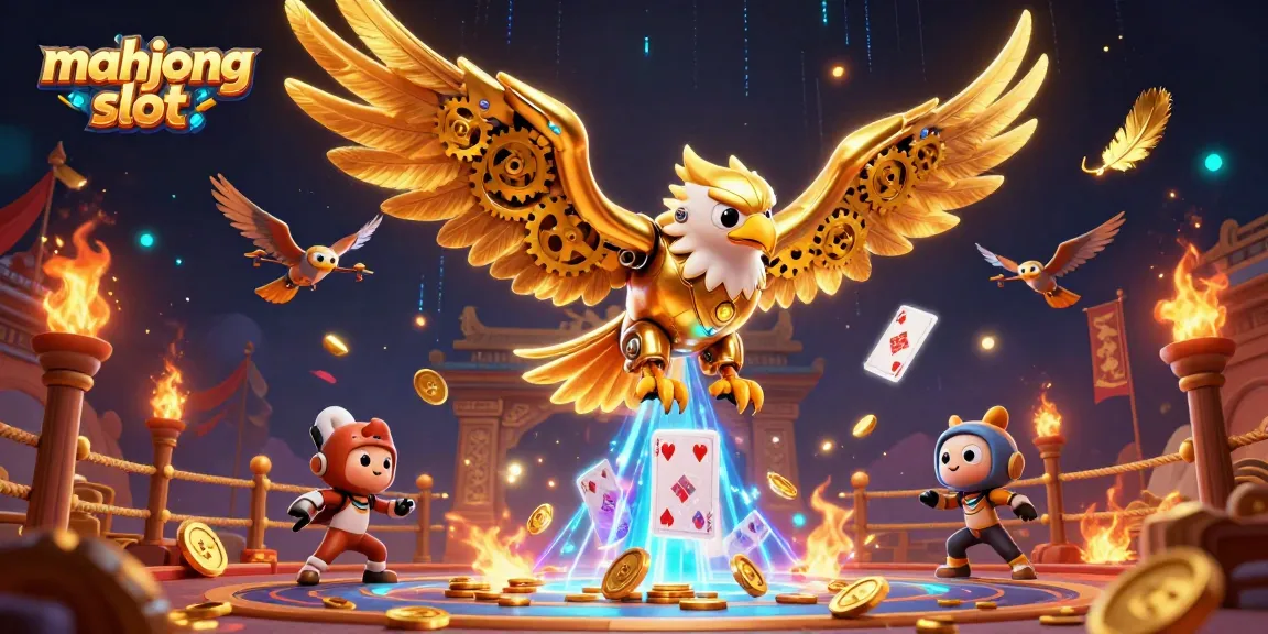 Engage with the mahjong slot adventure featuring a dynamic golden eagle and vibrant casino elements.