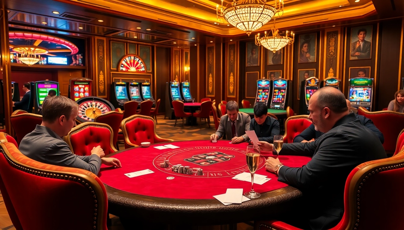 Exciting scene of high-stakes poker at a luxurious casino table with https://lc88.markerting betting slips.