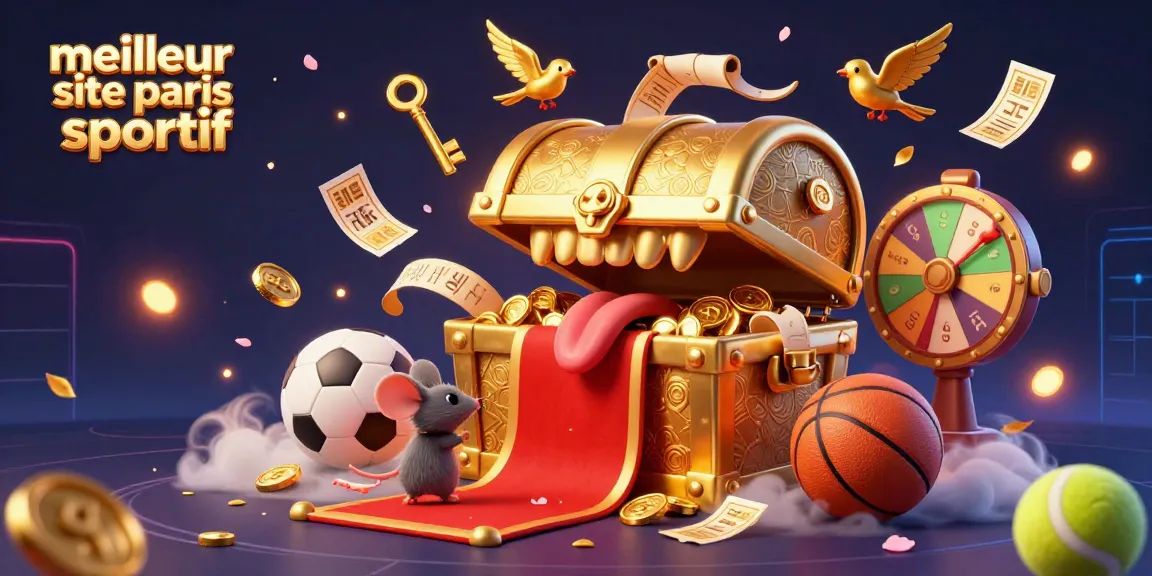 Découvrez le meilleur site de paris sportif avec une illustration dynamique de trésor et de paris sportifs captivants.