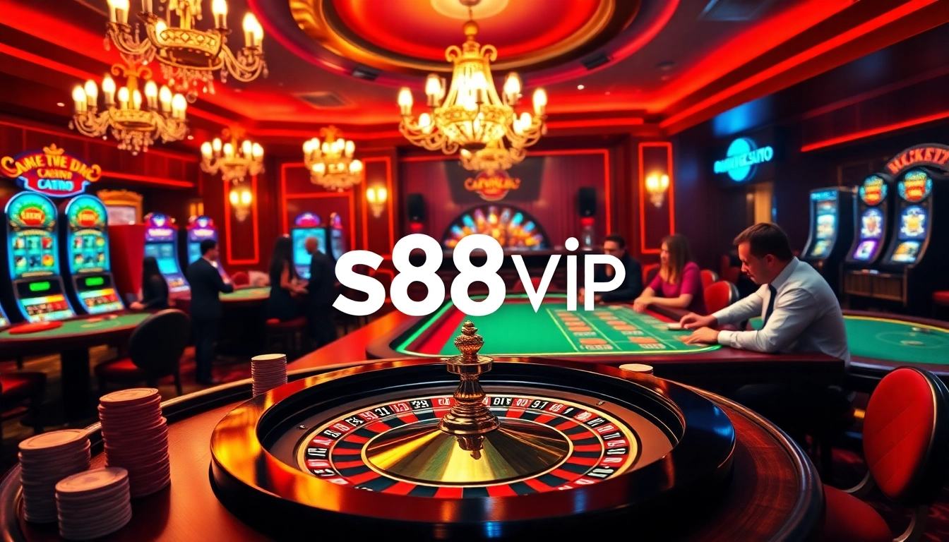 S88vip players enjoying blackjack at a luxurious casino table surrounded by vibrant games.