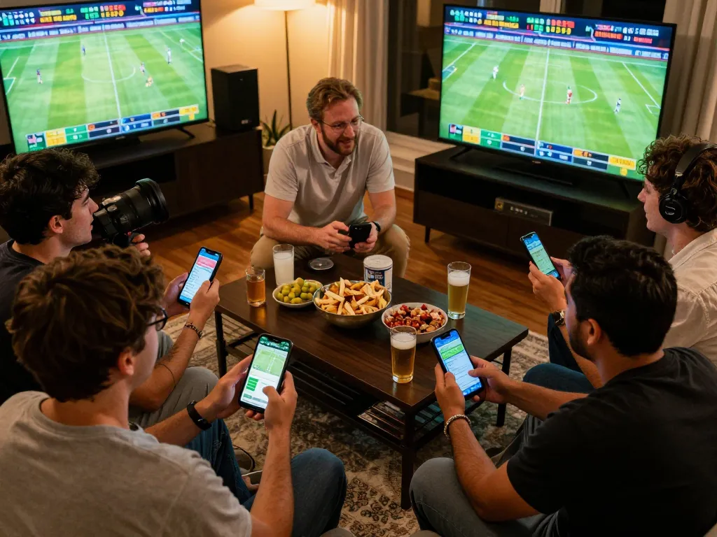 Engaging sports betting setup demonstrating Kèo nhà cái action on mobile device with friends.