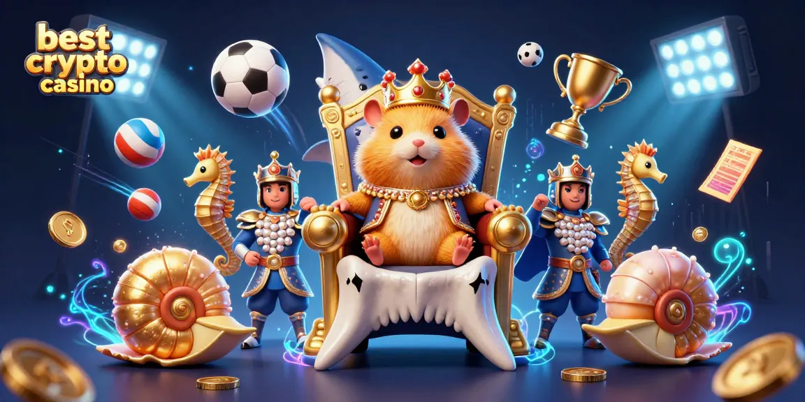 Jouer au meilleur casino crypto avec le roi hamster en or et les gardes hippocampes; ambiance colorée et dynamique.