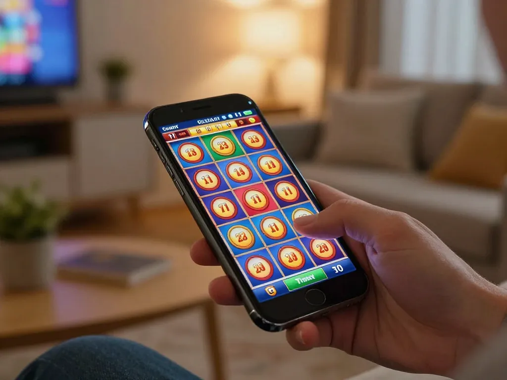 Claim your slot bonus while playing vibrant online casino games on a smartphone in a cozy setting