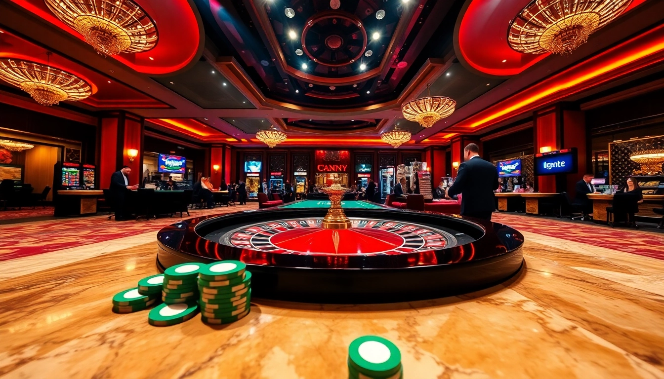 Permainan poker yang mendebarkan di kasino ibet44 dengan suasana ceria dan lampu dramatis.