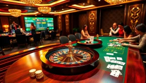 Experience the thrill of gambling at XX88 with an elegant digital roulette scene featuring poker chips and cards.