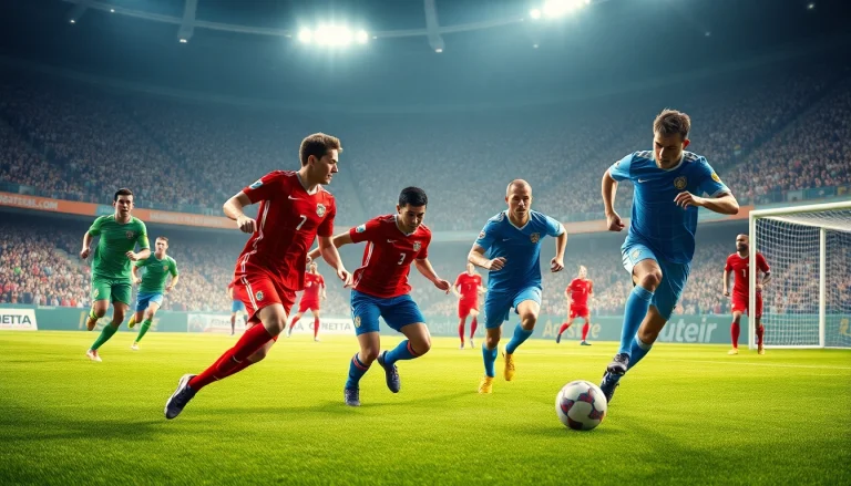 축구중계 중에 열띤 축구 경기 장면을 보여주는 사진