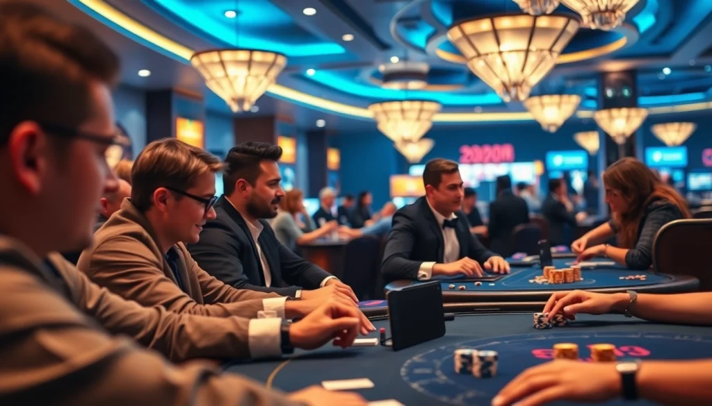 Experience the excitement of 888new gaming with players enjoying a vibrant casino atmosphere, showcasing modern gaming technology.