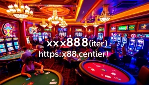 Explore thrilling casino action at https://xx88.center/ with lively players, poker chips, and vibrant slot machines.