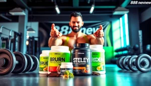 Showcasing fitness products with the keyword 888new prominently featured in a modern gym.