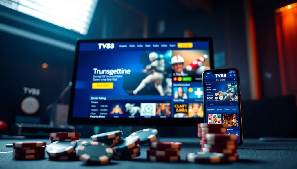 TV88 online gambling interface displaying sports betting and casino games