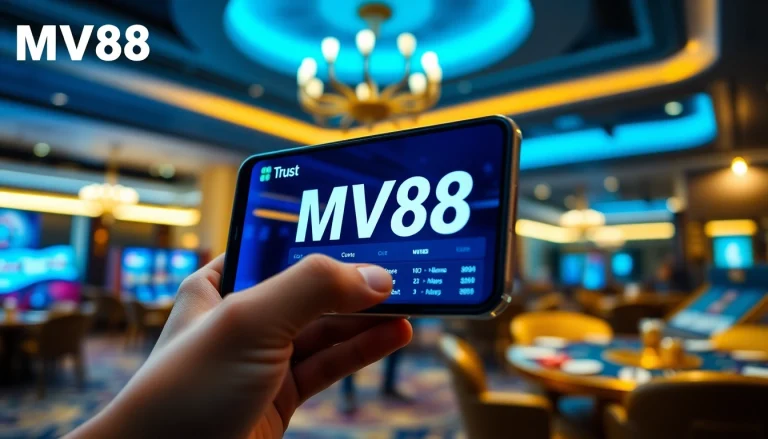 MV88 app interface displayed on a smartphone, showcasing online gambling features with a modern design.