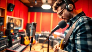 Capture sound with the MV88 microphone in a vibrant recording studio setting.