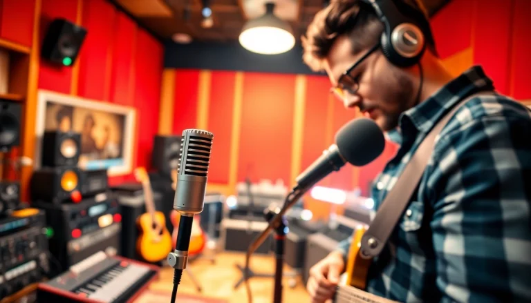Capture sound with the MV88 microphone in a vibrant recording studio setting.