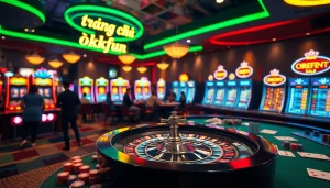 Experience the thrill of winning at the casino with "trang chủ okfun" as roulette wheels spin and players strategize.
