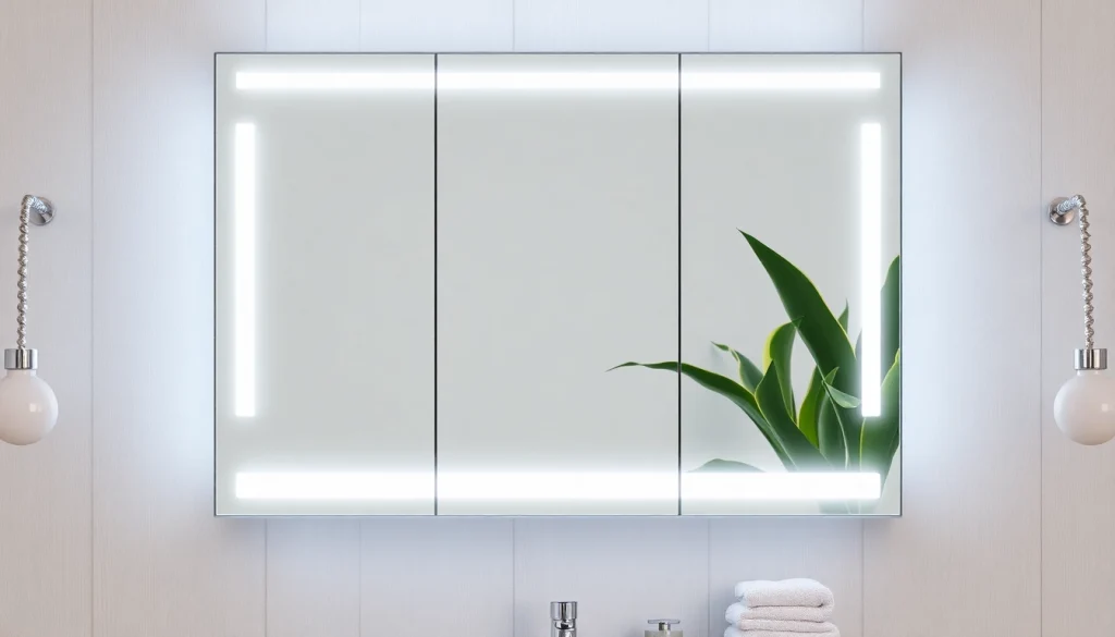 Spiegelschrank led mit modernem Design und integrierter Beleuchtung im Badezimmer.