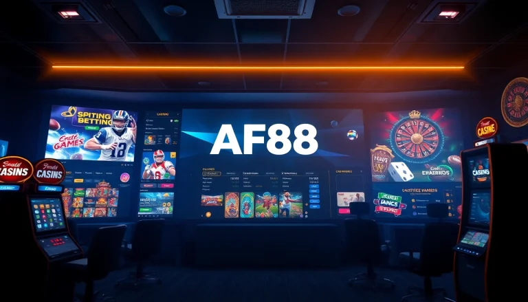 Interactive online gaming interface highlighting the AF88 platform with sports, casino, and slot games.
