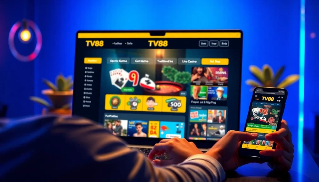 TV88 online gaming interface showing diverse games and secure navigation options.