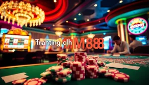 Experience the thrills of gambling at Trang chủ MM88 with players at roulette and blackjack tables.