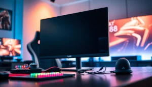 Gaming enthusiasts engaging with the cutting-edge TV88 monitor in a vibrant setup