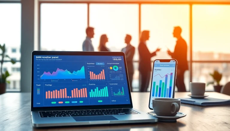 Engaging visualization of a smm reseller panel interface with analytics and devices.